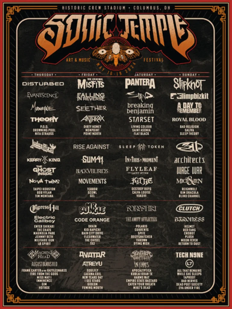 Sonic Temple Art & Music Festival Pantera, Staind, Breaking Benjamin